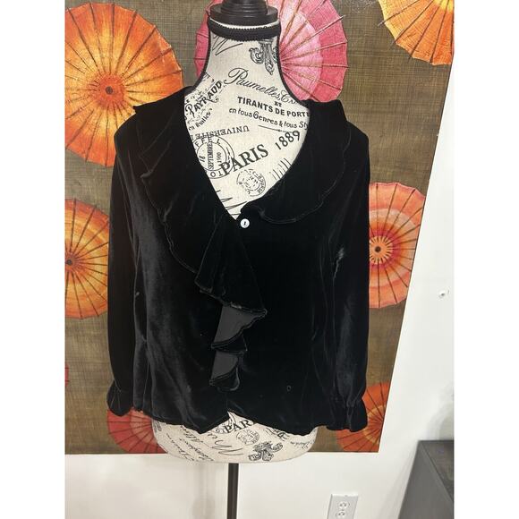 Niche Nilgun Derman Black Velvet Top W/ Ruffle Collar Romantic Goth Victorian M - Picture 1 of 6